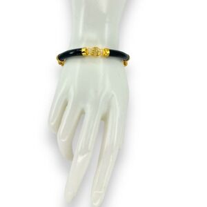 Black Bar Kanji Spacer Goldtone Bracelet Chinese Symbol Spacer